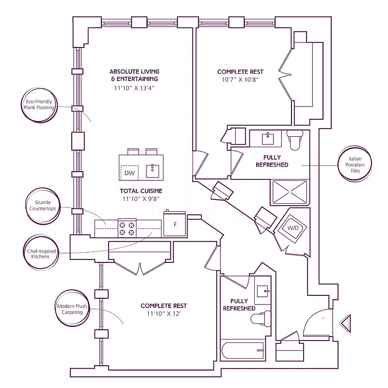 Floor plan 2 Bed - 2 Bath | B04