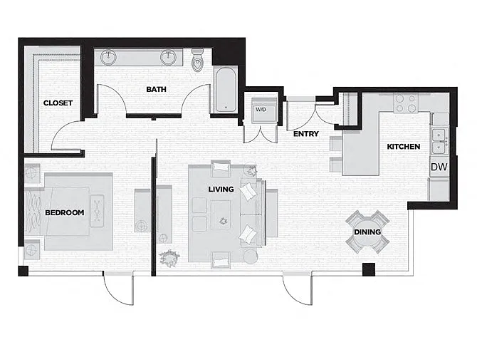 Floor plan 1 Bed - 1 Bath S
