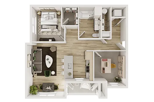 Floor plan Phase II One Bedroom Den