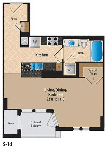 Floor plan Studio, 1 Bath 564 SF S2