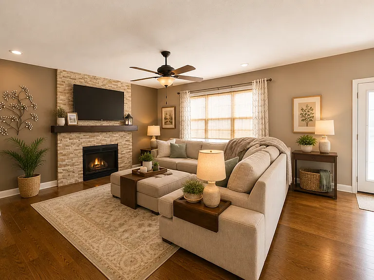 Warm Living Room with Gas Fireplace