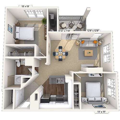 Floor plan Traditional 2x1 970 SF