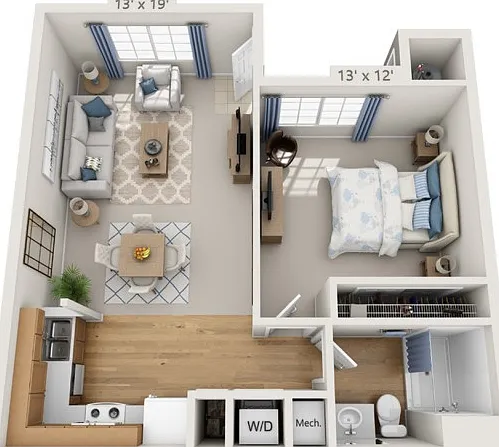 Floor plans are artist's rendering. All dimensions are approximate. Actual product and specifications may vary in dimension or detail. Not all features are available in every apartment. Prices and availability are subject to change. Floor plans are artist