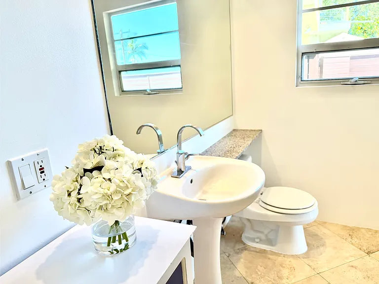 Primary Bathroom with Travertine Marble Floors