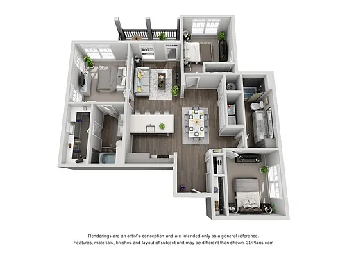Floor plan D3 3 Bedroom 2 Bath