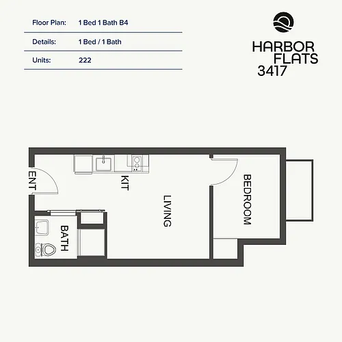 Floor plan 1 Bed 1 Bath B4