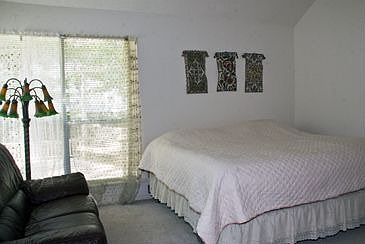 The soaring ceiling in the downstairs master bedroom adds great dimensions.