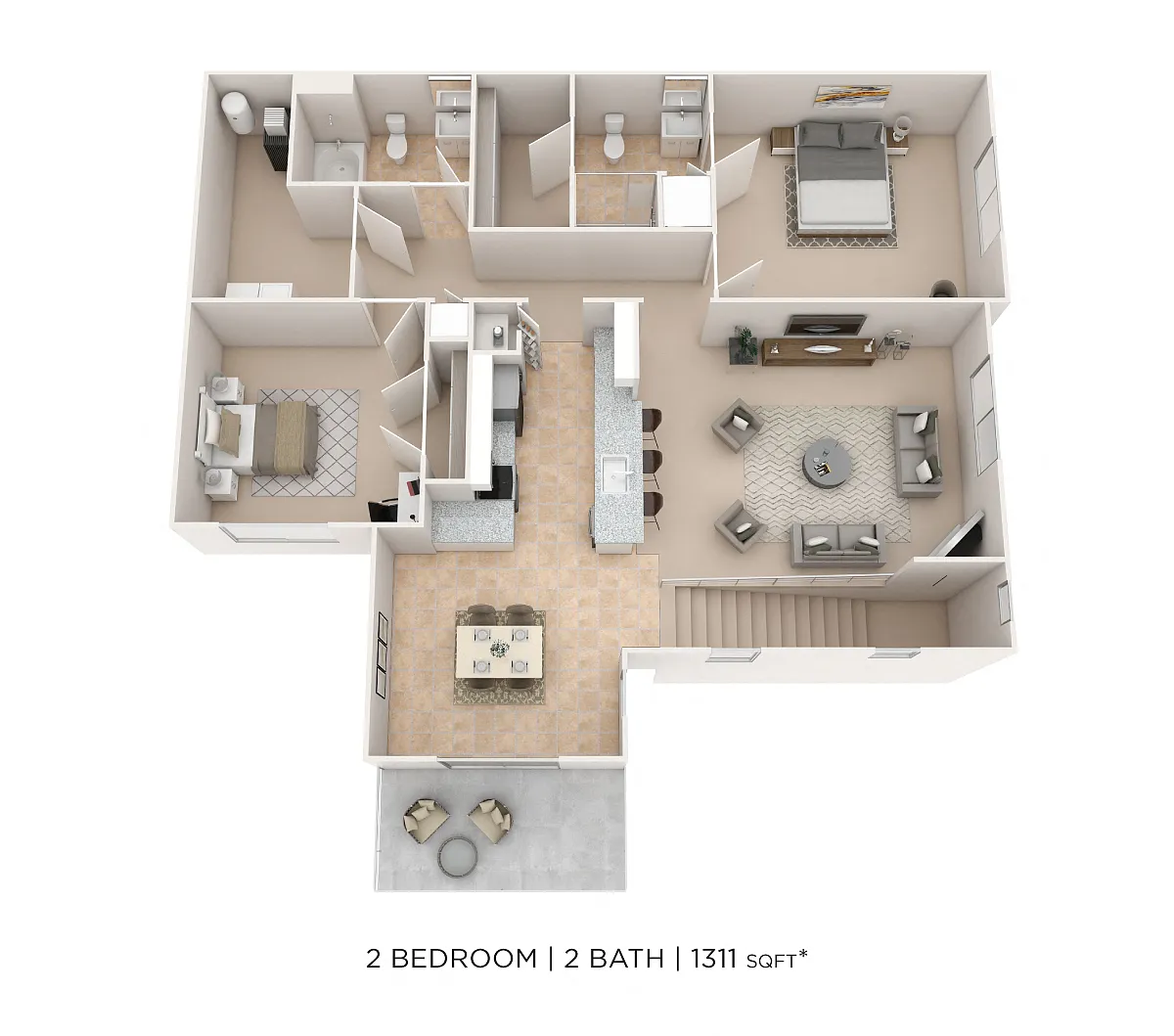 Floor plan Two Bedroom 2 Bath- 1311 sqft