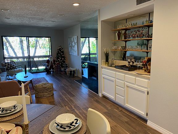 Wet bar and fireplace