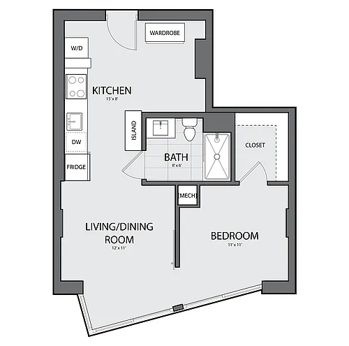 Floor plan 1 Bed/1 Bath-B-1+E