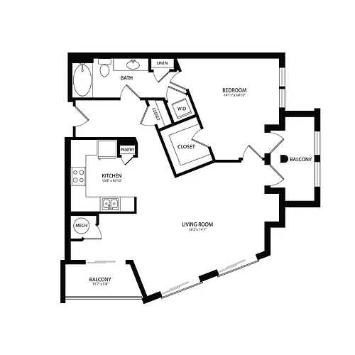 Floor plan 1 Bedroom, 1 Bath 934 SF A4