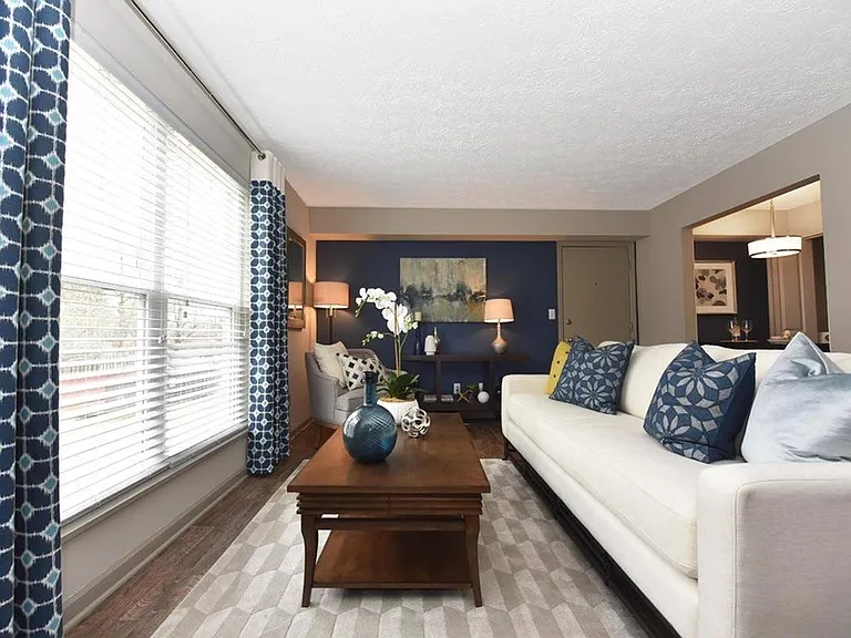 Spacious living room with hardwood-style flooring