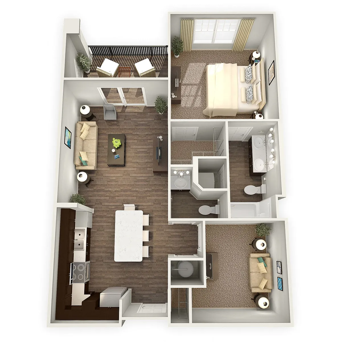 Floor plan 1BR 1.5BA (873 SF)