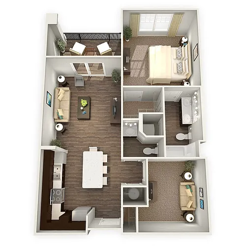 Floor plan 1BR 1.5BA (873 SF)