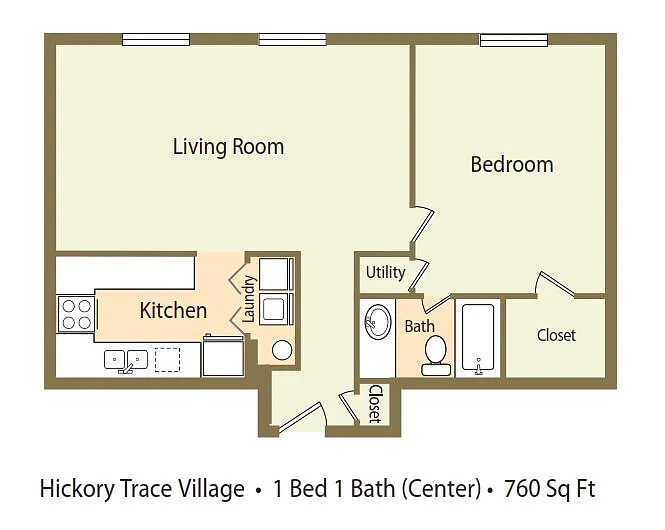 Floor plan One Bedroom East - Center Unit