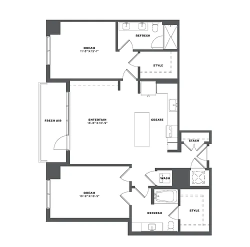 Floor plan 2 Bed/2 Bath-BH1
