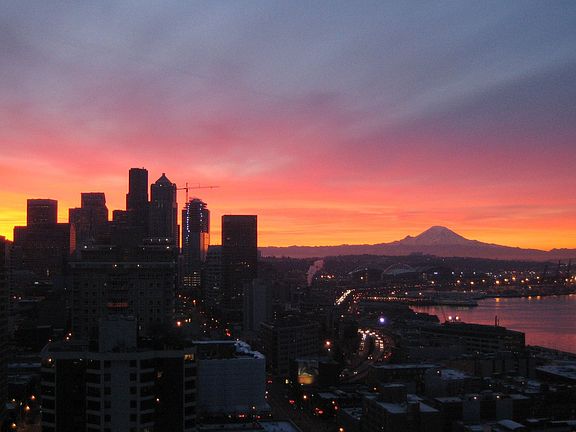 Sunrise over Seattle Downtown
