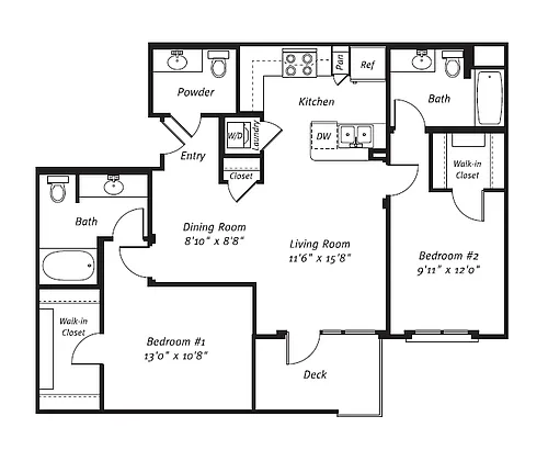Floor plan 2 Bed 2.5 Bath Plan B