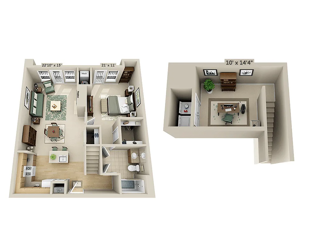 Floor plan One Bedroom Loft A1EL