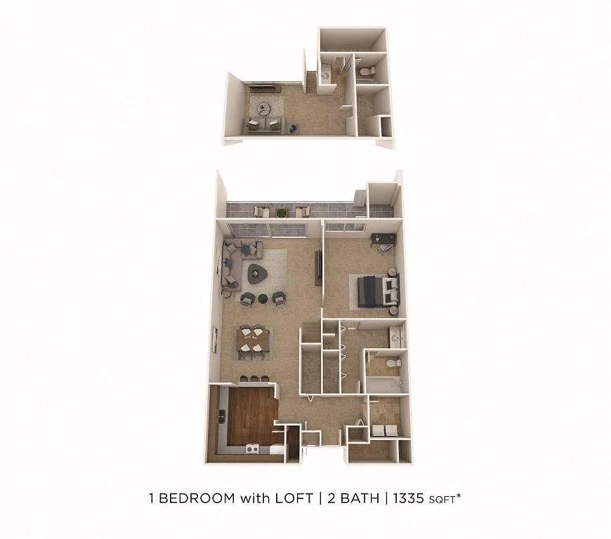 Floor plan One Bedroom 2 Bath w/ Loft - 1,335 sqft