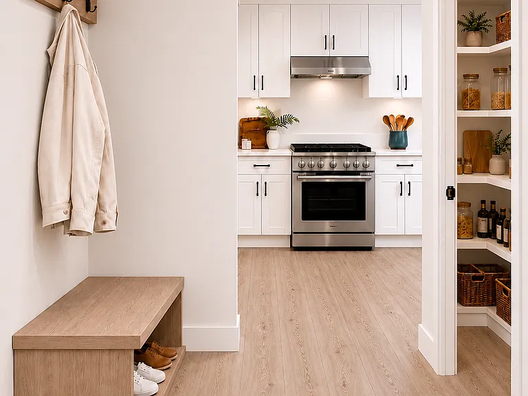 2 bedroom 2 bathroom entrance with pantry on the right.
Images are artist renderings and intended for illustrative purposes only.