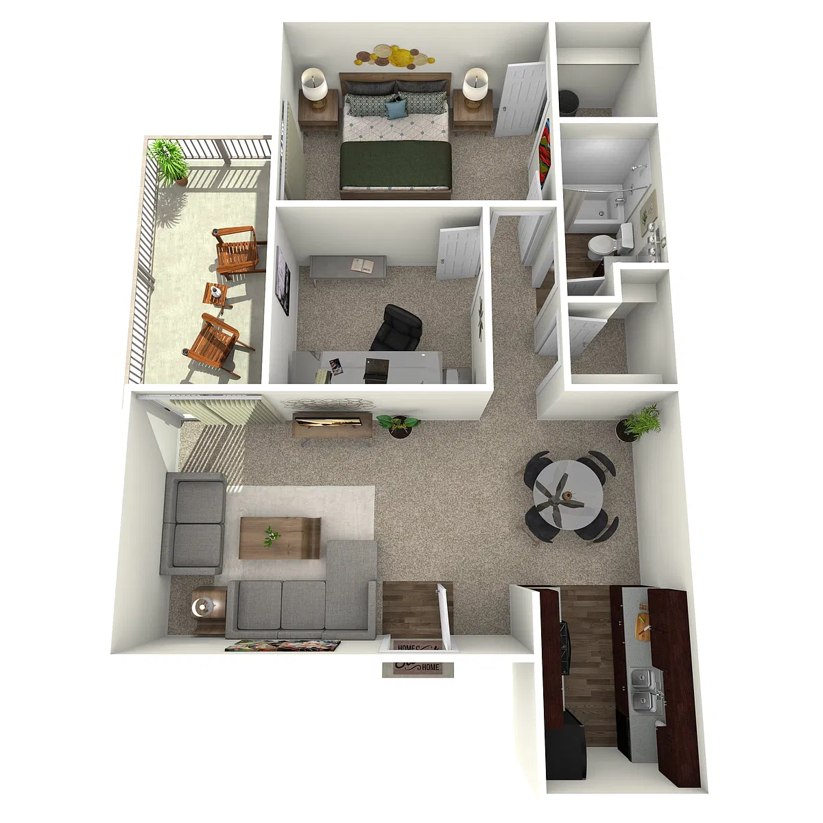 Floor plan 1 Bed, 1 Bath D (60% Income Restricted)