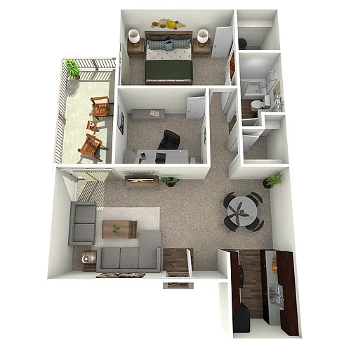 Floor plan 1 Bed, 1 Bath D (60% Income Restricted)
