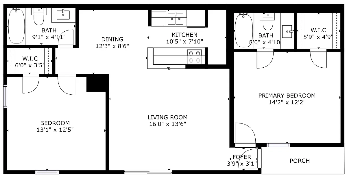 Floor plan 2 bedroom 2 bath