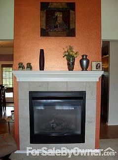 Fireplace : View of fireplace from living room.