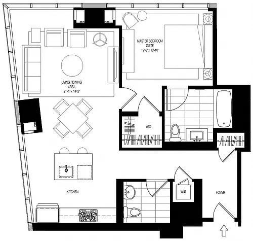 Floor plan 800 Park 1 Bed/1.5 Bath-A1