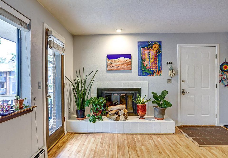 Wood burning fireplace in living room