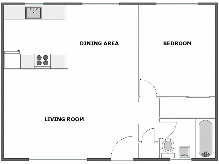 Floor plan 1 Bed / 1 Bath: Type G