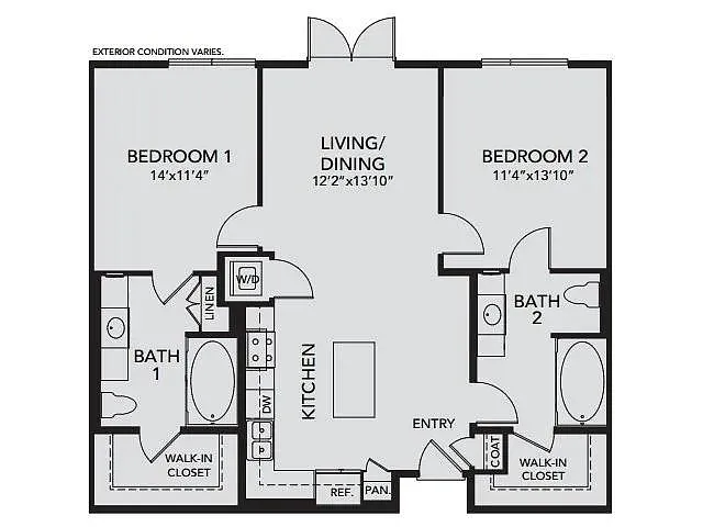Floor plan B2 - 2 Bedroom, 2 Bath