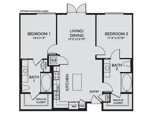 Floor plan B2 - 2 Bedroom, 2 Bath