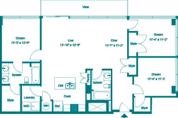 Three Bedroom Two Bath (1412 SF) Three Bedroom Two Bath (1412 SF)