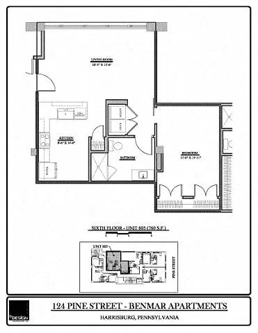 Floor plan Benmar 124- 605 - 1 Bedroom - 1 Bathroom