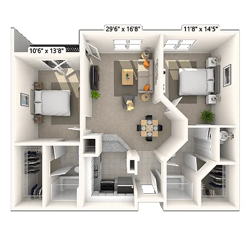 Floor plan Traditional 2x2 975-977 SF
