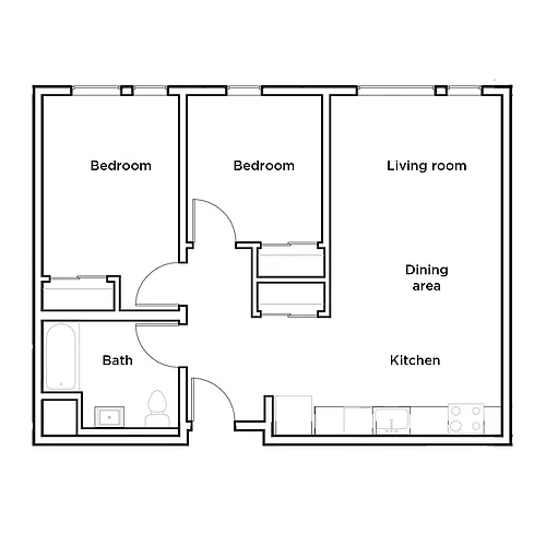 Floor plan 2 Bed, 1 Bath 60%