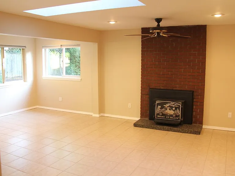 Huge recroom with woodstove fireplace insert