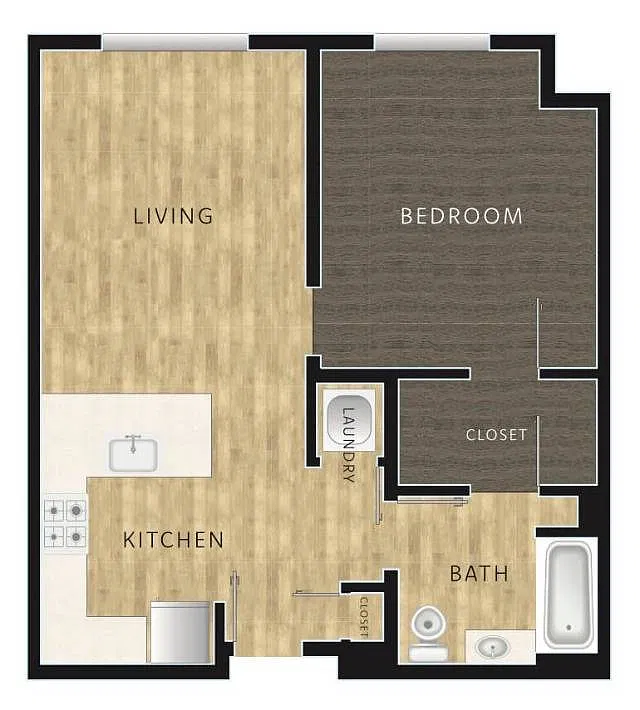 Floor plan 1 Bed, 1 Bath D
