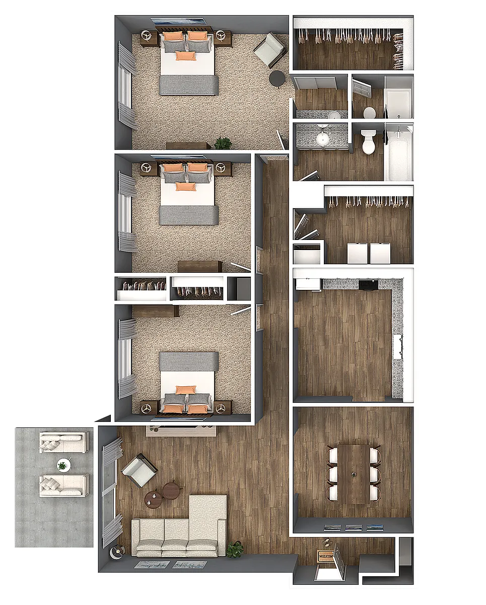 Floor plan 3 Bedroom 2 Bath