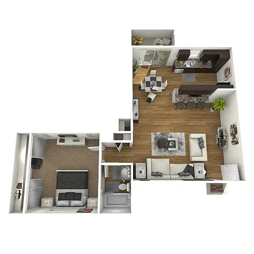Floor plan 1 Bed 1 Bath Up Deluxe