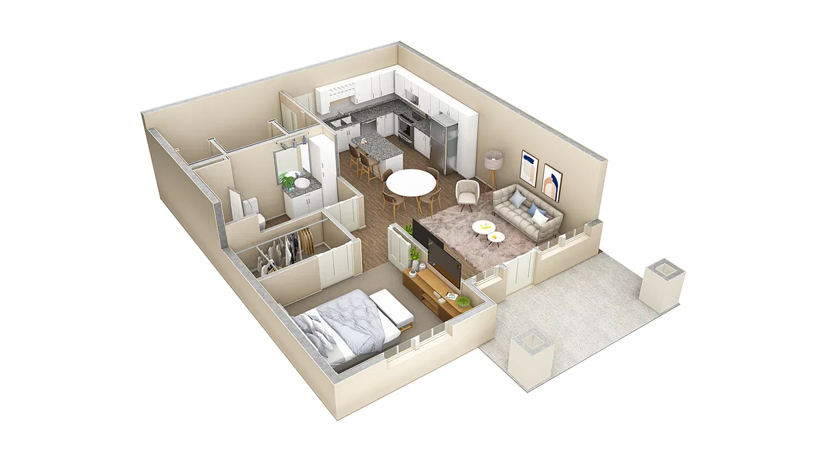 Floor plan 1 BR Haven Courtyard