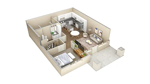 Floor plan 1 BR Haven Courtyard