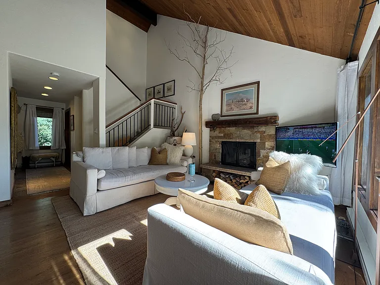Wood burning fireplace.
