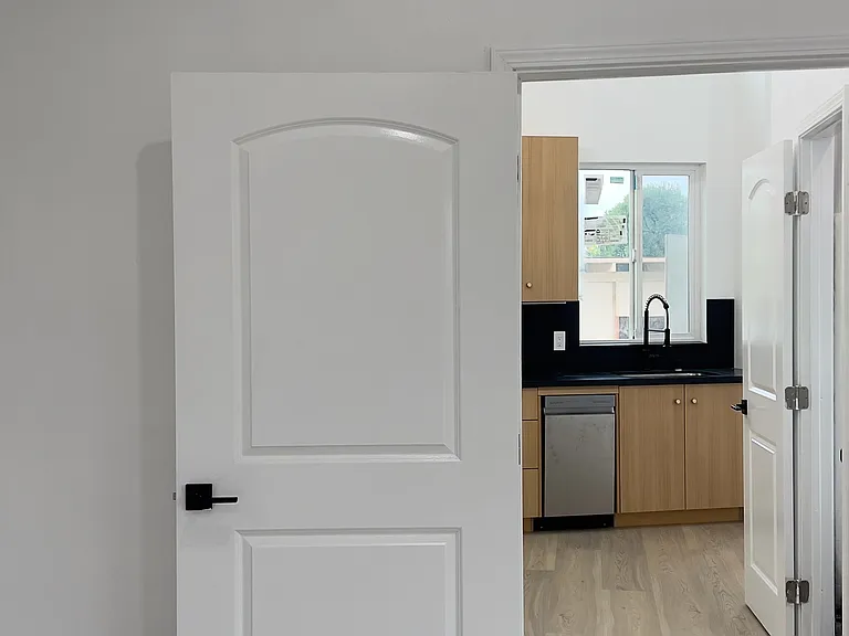 View from bedroom to kitchen