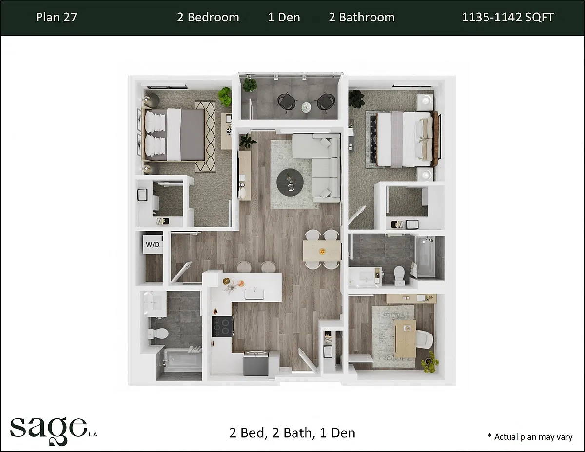Floor plan 2 Bedroom + Den Plan 27