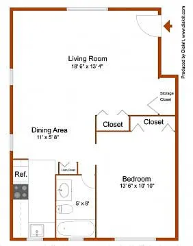 Floor plan 1 Bed,1 bath