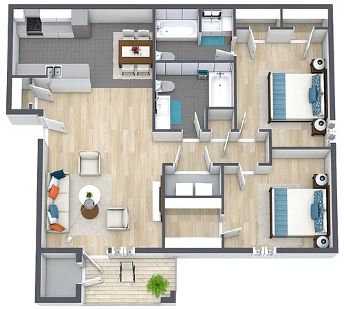 Floor plan 2BR - 2BTH Renovated