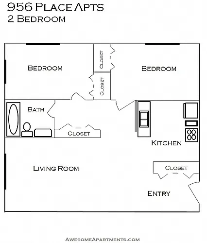 Floor plan Updated Large 2 Bedroom 1 Bath
